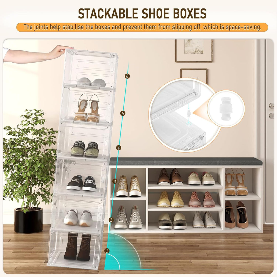 WOLTU Schuhboxen, 3er Set stapelbare Schuhbox, Schuhkarton Schuhkasten, mit magnetischer Tür, transp