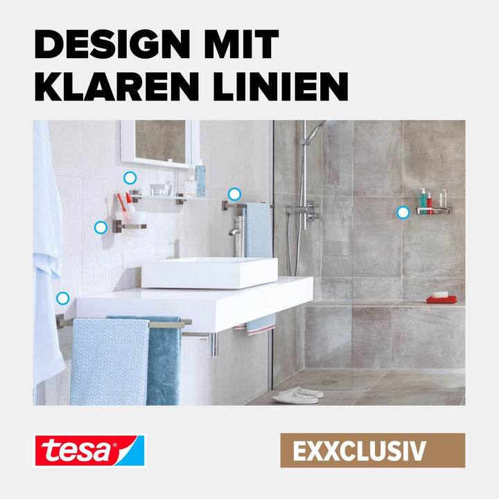 tesa EXXCLUSIV Handtuchring, verchromt - Handtuchhalter-Ring eckig - zur Wandbefestigung ohne Bohren