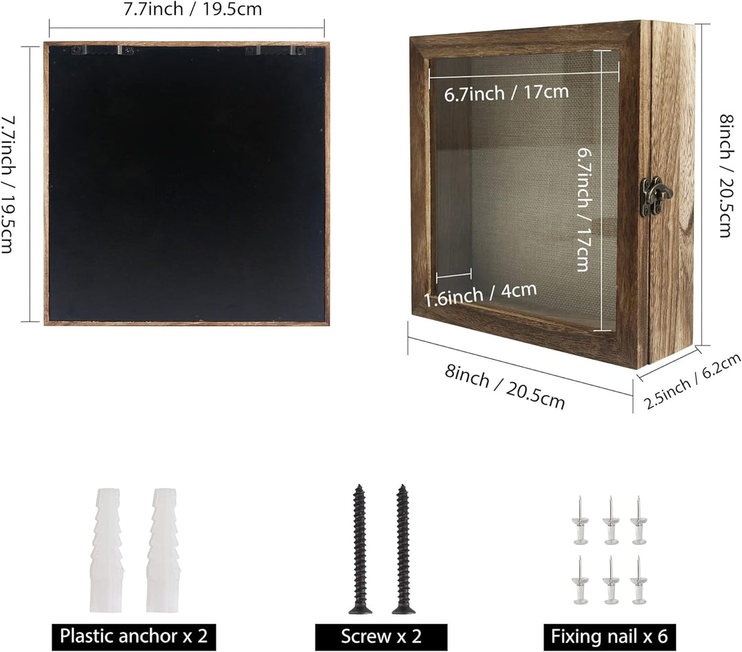 GraduationMall 20x20cm 3D Bilderrahmen Tief Holz Objektrahmen Türvitrine Schaukasten Retro,Ideal für