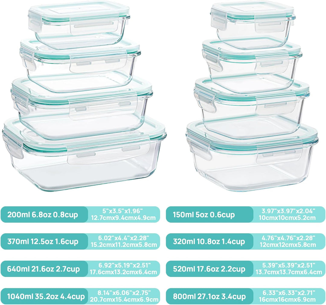 Vtopmart 8er Glasbehälter Mit Deckel, Glass Frischhaltedosen Mit Deckel, Meal Prep Boxen für Lebensm