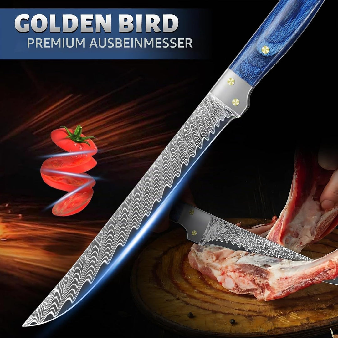 Golden Bird Ausbeinmesser profi 14,5 cm – Filetiermesser aus Damaststahl mit VG10-Kern, professionel