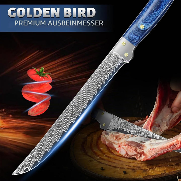 Golden Bird Ausbeinmesser profi 14,5 cm – Filetiermesser aus Damaststahl mit VG10-Kern, professionel