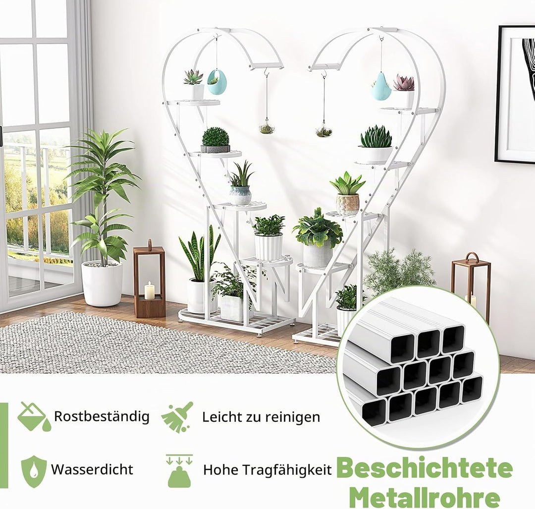 HOMASIS 5 Etagen Metall Pflanzenständer herzförmig, mehrstöckig Blumenständer mit Haken, Blumentopfs