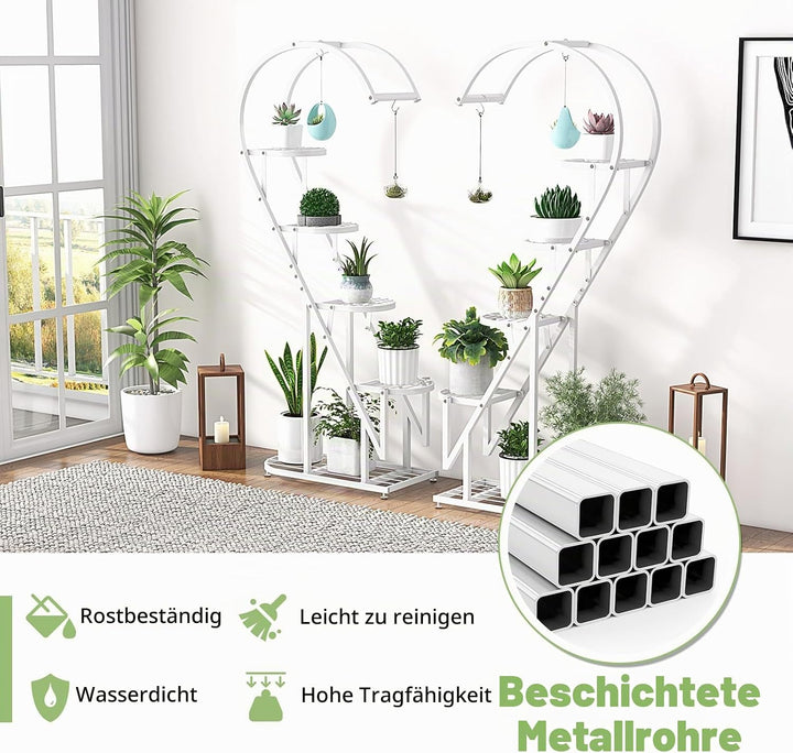 HOMASIS 5 Etagen Metall Pflanzenständer herzförmig, mehrstöckig Blumenständer mit Haken, Blumentopfs