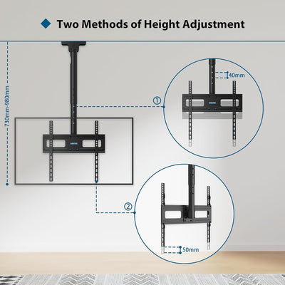 BONTEC TV-Deckenhalterung, neigbar und schwenkbar, 6-fache Höhenverstellung für 26-65 Zoll TV Decke,