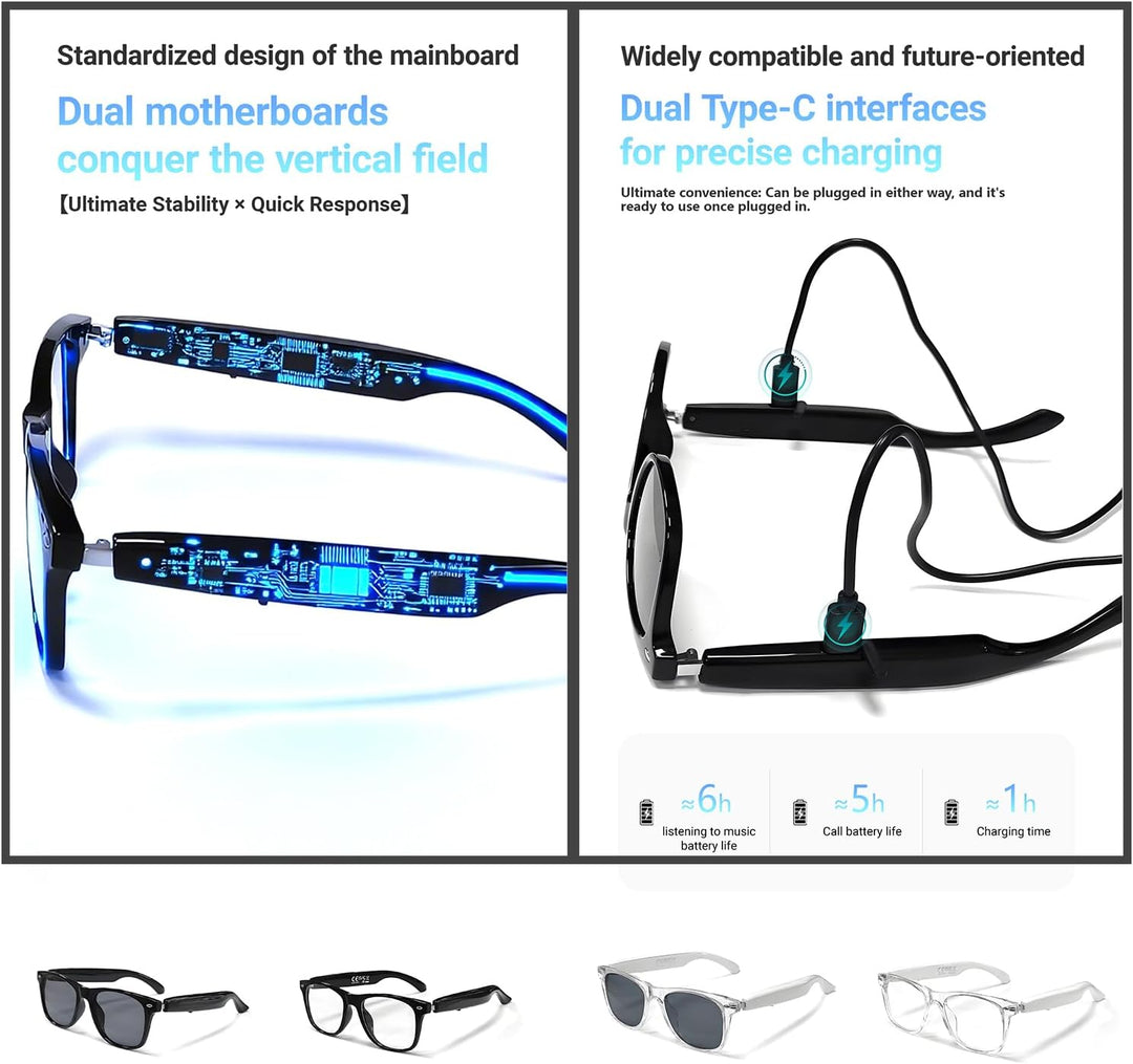LONGLU Smart Glasses – Echtzeit-AI-Übersetzung per App, Bluetooth 5.4 für Anrufe/Musik, Leichtgewich