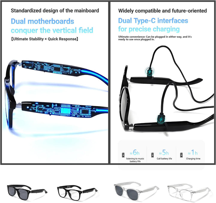 LONGLU Smart Glasses – Echtzeit-AI-Übersetzung per App, Bluetooth 5.4 für Anrufe/Musik, Leichtgewich