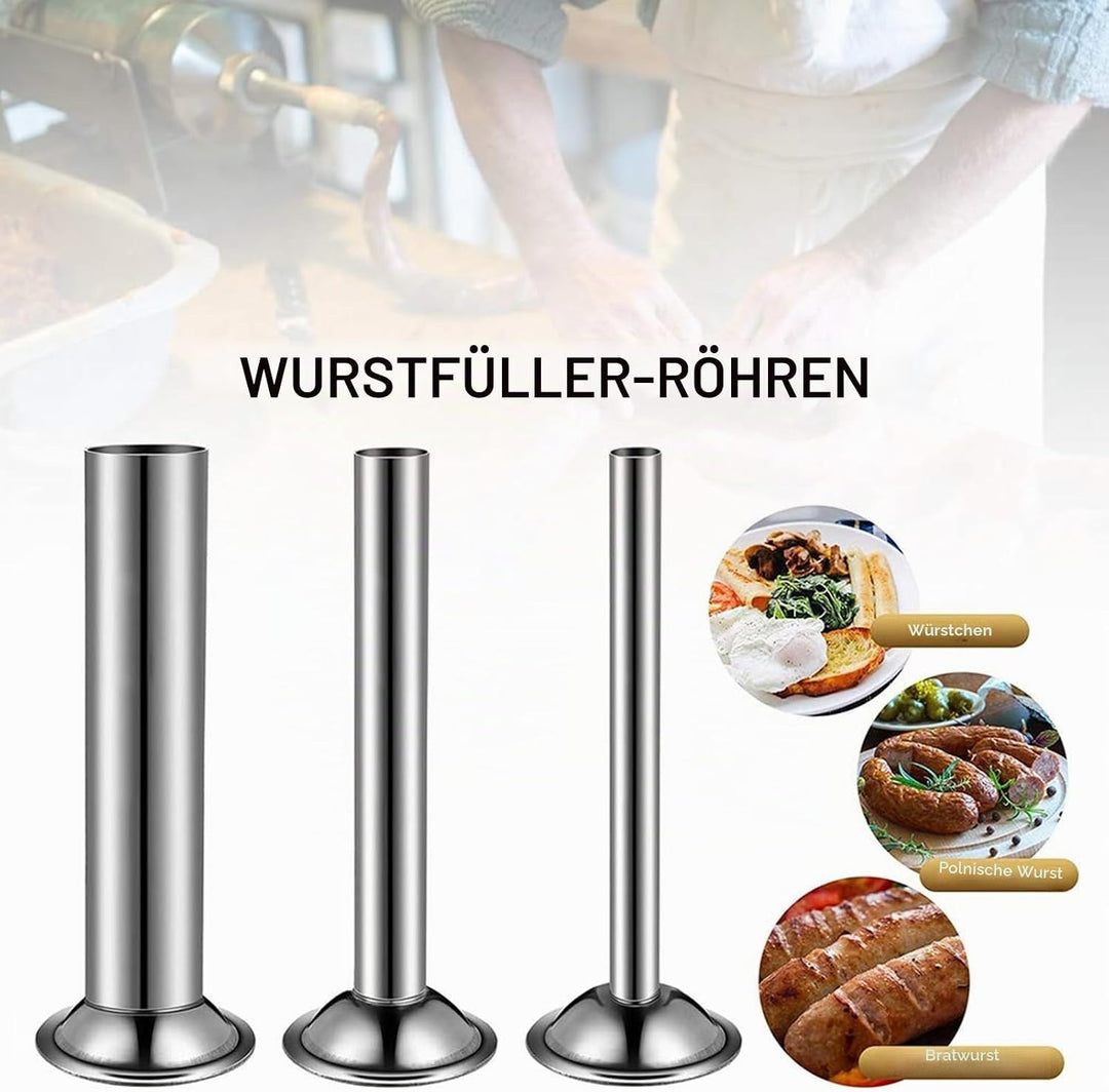 Wurstfüller Edelstahl Rohre, 3 Grössen Wurstfülltrichter Sausage Filler Fleischwolf Befestigung Wurs
