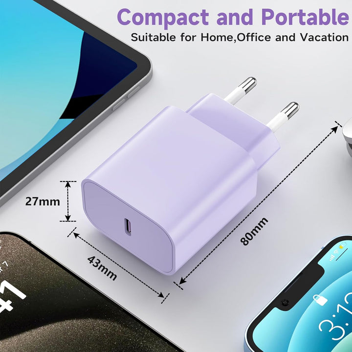 Für iPhone 14 13 Ladegerät, 20W USB C Schnellladegerät mit 2M Lighting Ladekabel, 2Pack USB C Schnel
