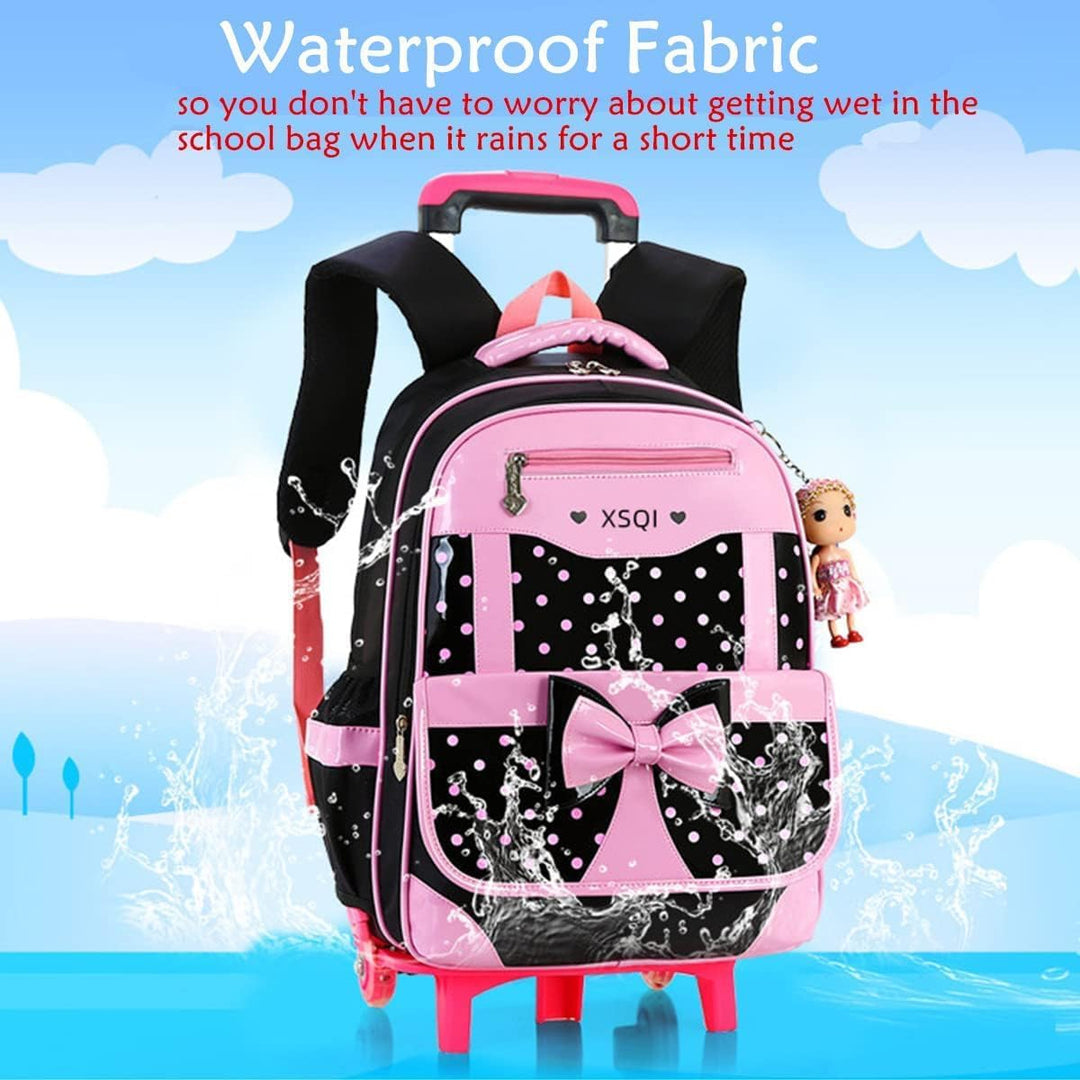 6-Räder Trolley-Rucksack für Mädchen und Kinder Schultasche für Grundschule Schwarz, 42x30x20cm 0108