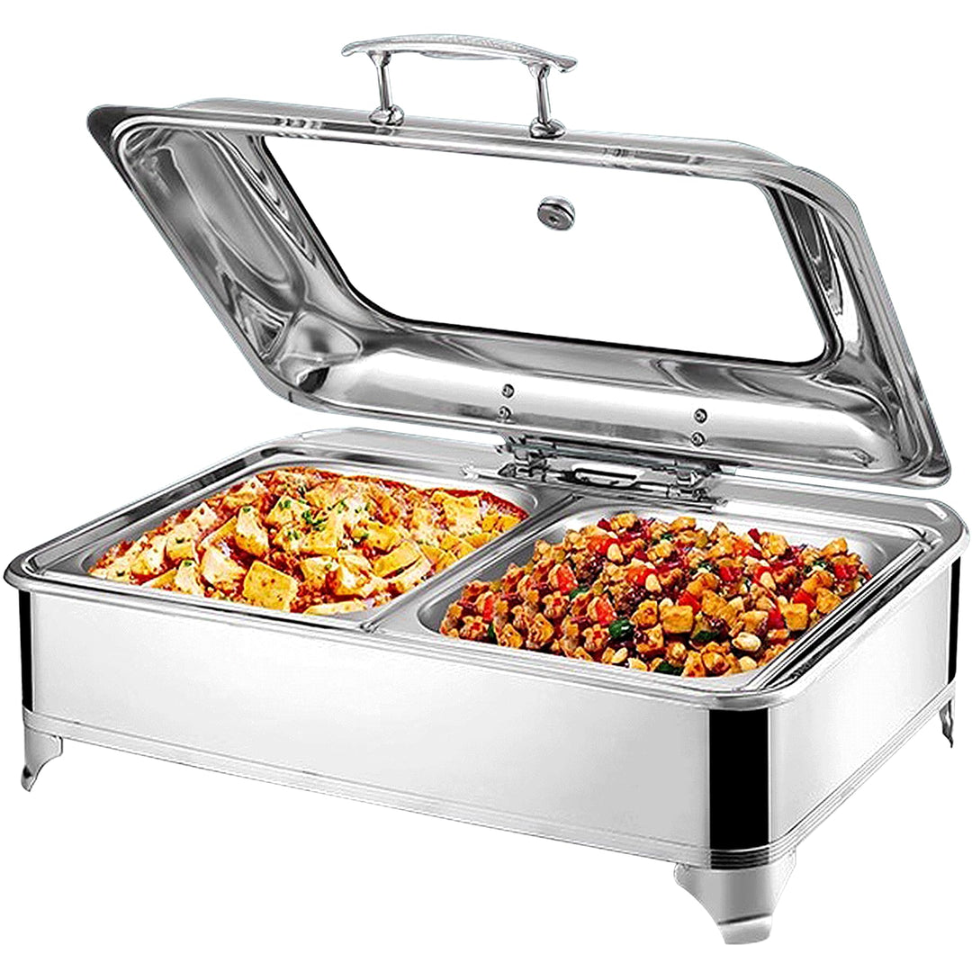 Chafing Dish Elektrisch, 9L Speisewärmer Edelstahl Buffetwärmer mit Sichtbarer Abdeckung, Chafing Di