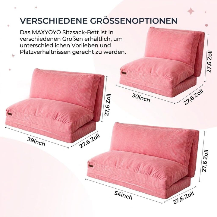 MAXYOYO Sitzsack-Bett, faltbar, Cordsamt, Schlafsofa, Bodenmatratze für Erwachsene, extra dick, 4-Fa