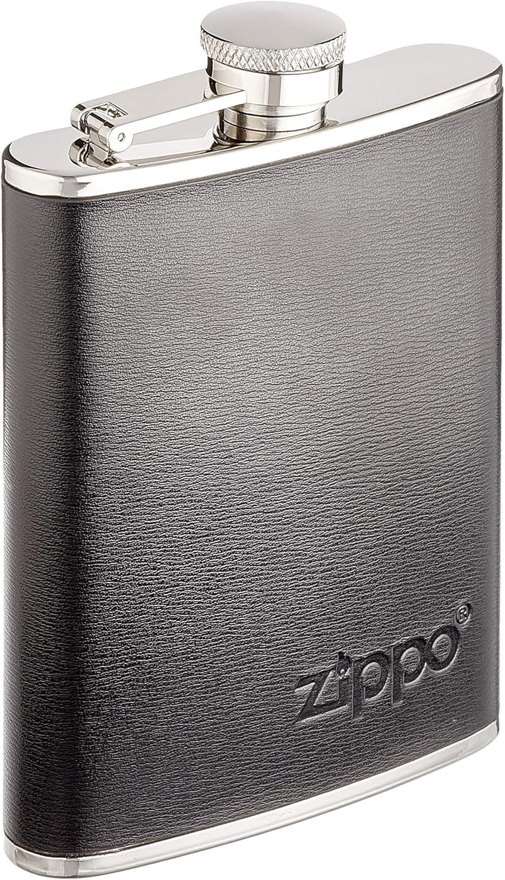 Zippo Flachmann Edelstahl - Leder umhüllt - Silber - 177 ml - Mokka - Ideal für Wandern und Outdoor