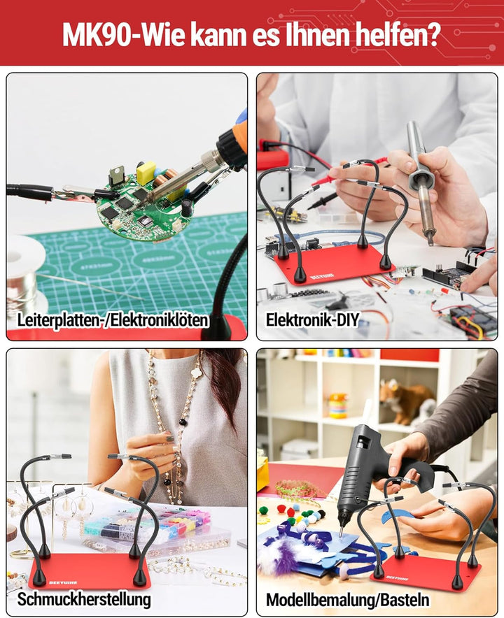 Magnetische Löthilfe Third Hand Löten mit 4 flexiblen Schwanenhals Armen und Krokodilklemmen, Löthil