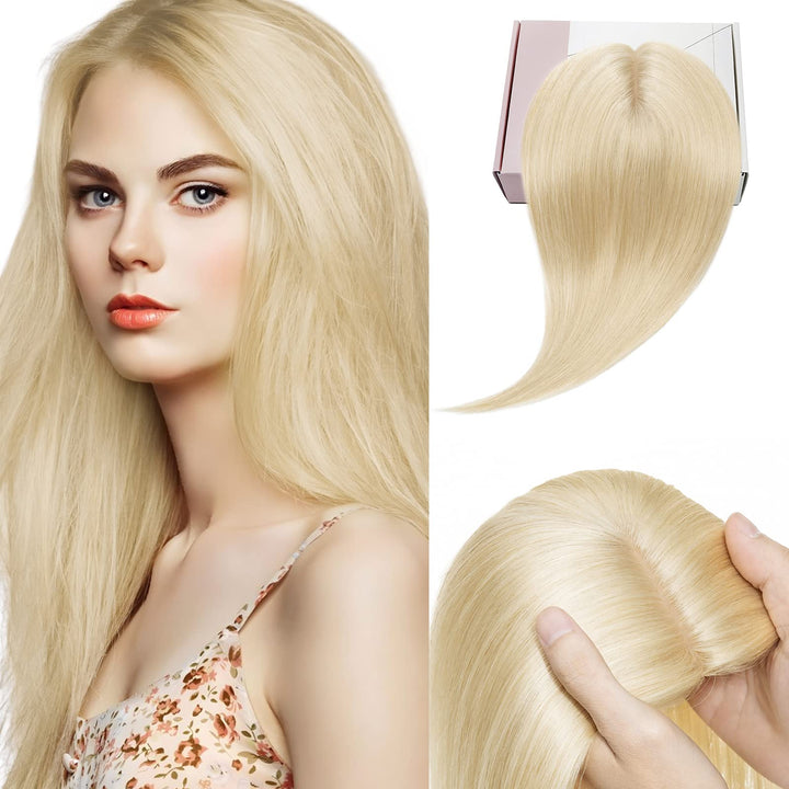 Elailite Clip in Toupet Frauen, Echthaar Topper, Seide Basis Clip in Extensions Haarteil 130% Dichte