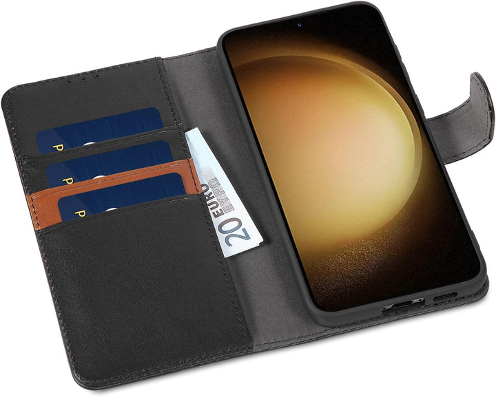 LENSUN Echtleder Hülle für Samsung Galaxy S23 Plus, Handyhülle [Echtes Leder] [Magnetverschluss] [RF