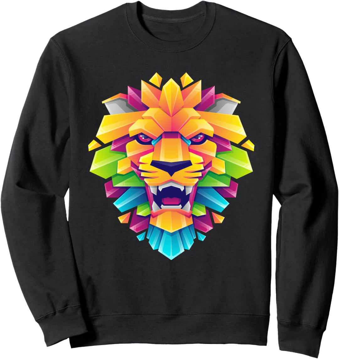 The King Lion Tee Shirts, Wild Polygon Lion Graphic Design Sweatshirt