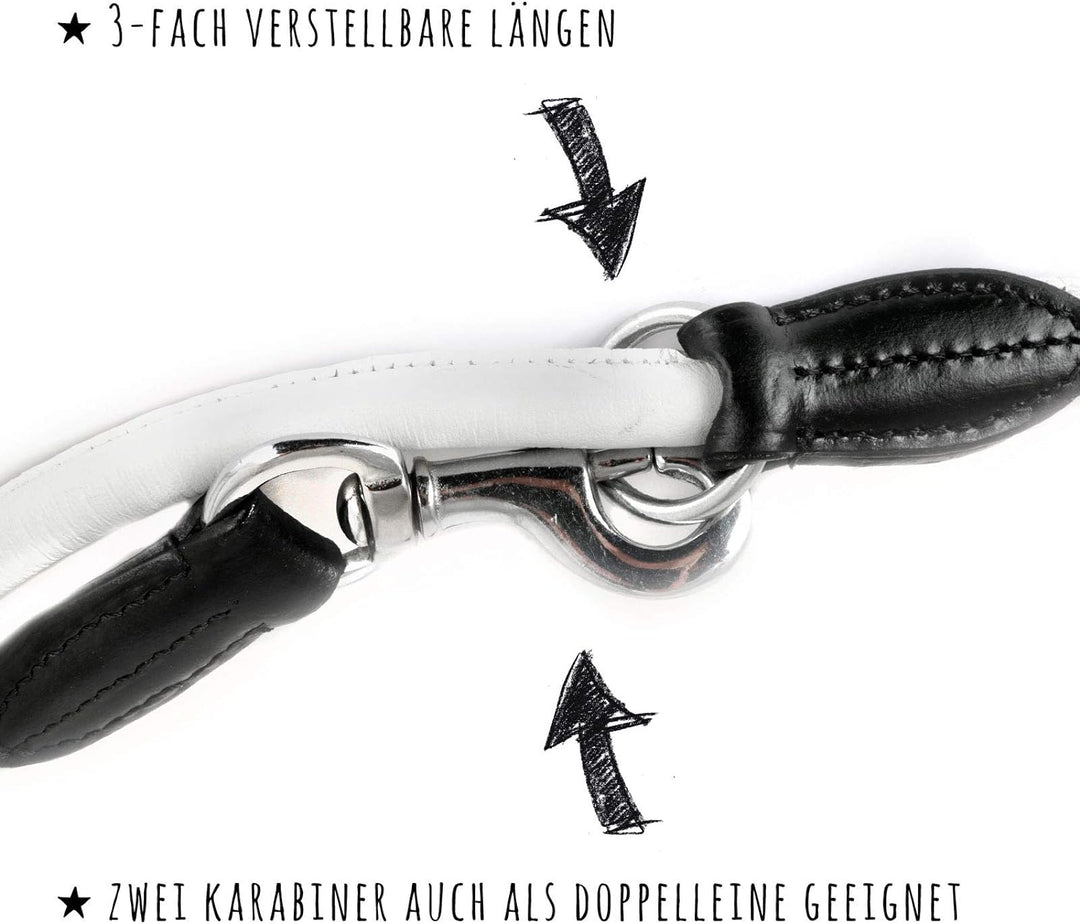 Monkimau Hundeleine Führleine für Hunde aus echt Leder verstellbar weiss, weiss