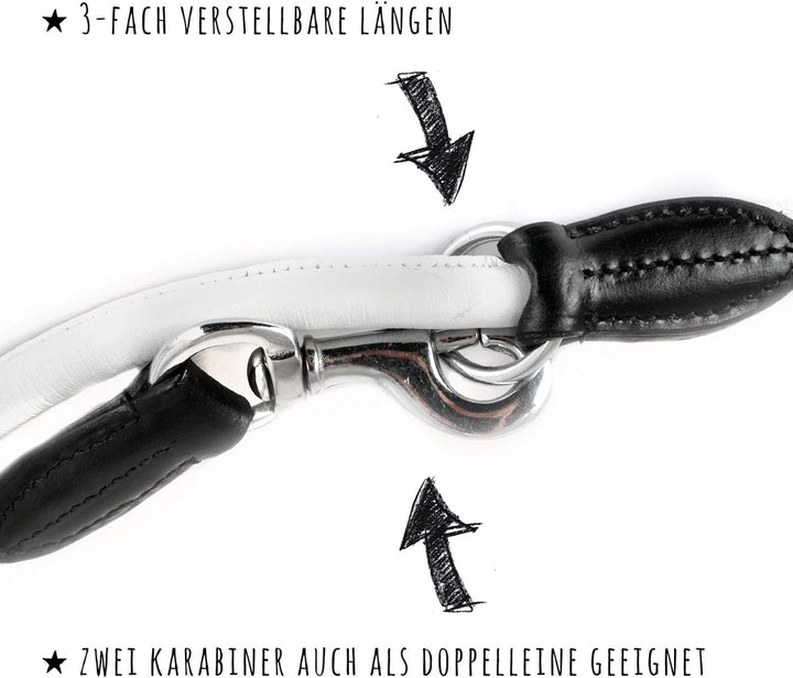 Monkimau Hundeleine Führleine für Hunde aus echt Leder verstellbar weiss, weiss