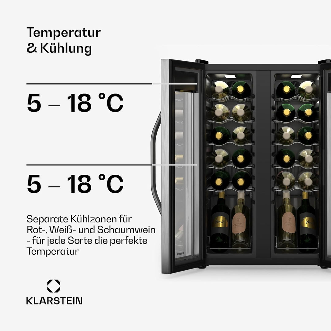 Klarstein Vinamour Weinkühlschrank 2 Zonen - 24 Flaschen, 5-18 °C, Touch-Steuerung, LED-Beleuchtung,