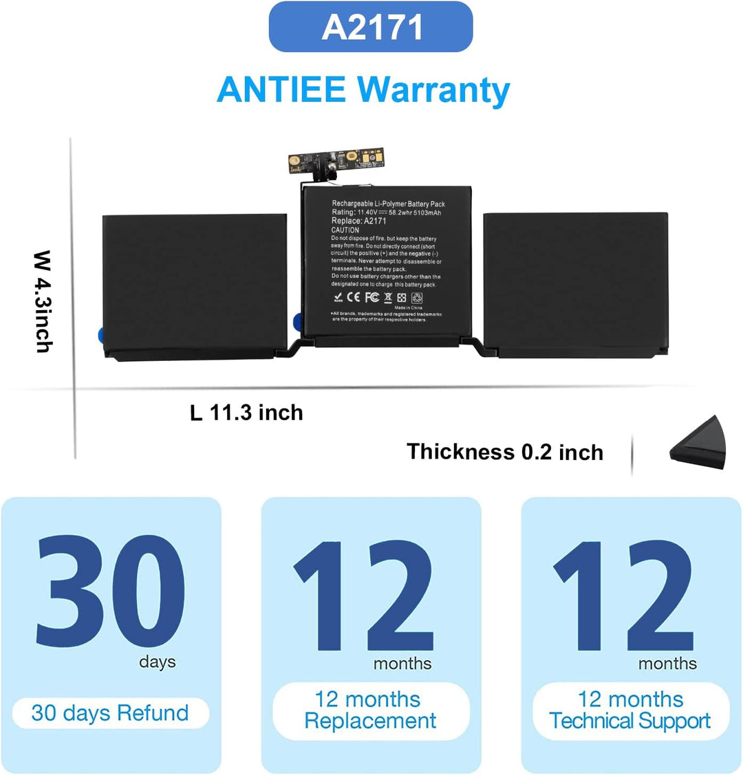 ANTIEE A2171 A2159 A2289 A2338 Batterie Compatible with MacBook Pro 13-inch 2019 2020 (M1) EMC 3301