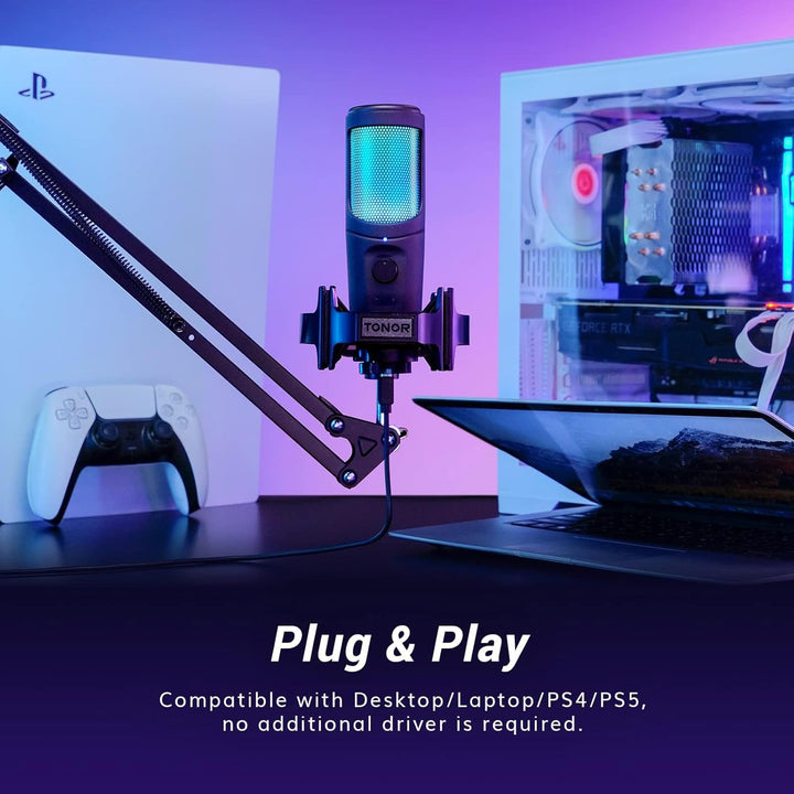USB Gaming Mikrofon, PC Streaming Mirophone Podcast Brodcasting Mikro, Mic mit Stummschaltung Armstä