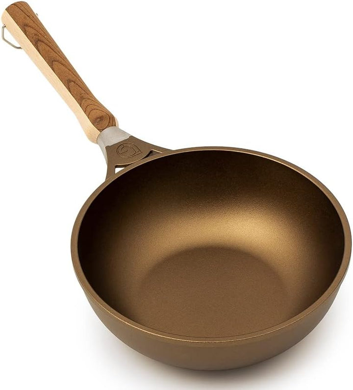 Luchetti Wok mit Antihaftbeschichtung für Induktion, 24 cm, aus Aluminium mit abnehmbarem Griff für