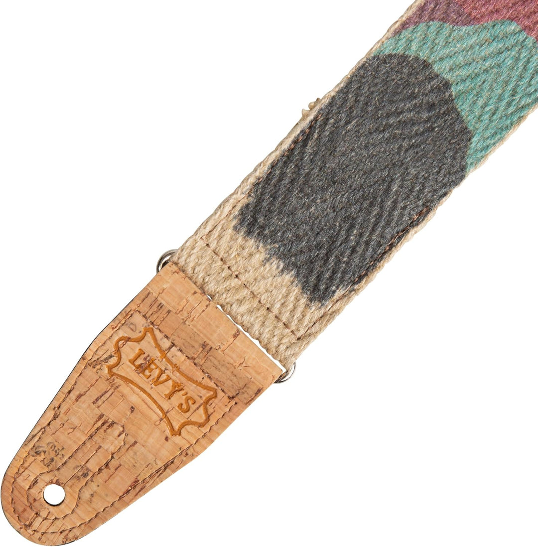 "Levy's Leathers MH8P-003 Gitarrengurt Natural Hemp Webbing Cork Ends and Pocket 2"" - Sunset" Sonne