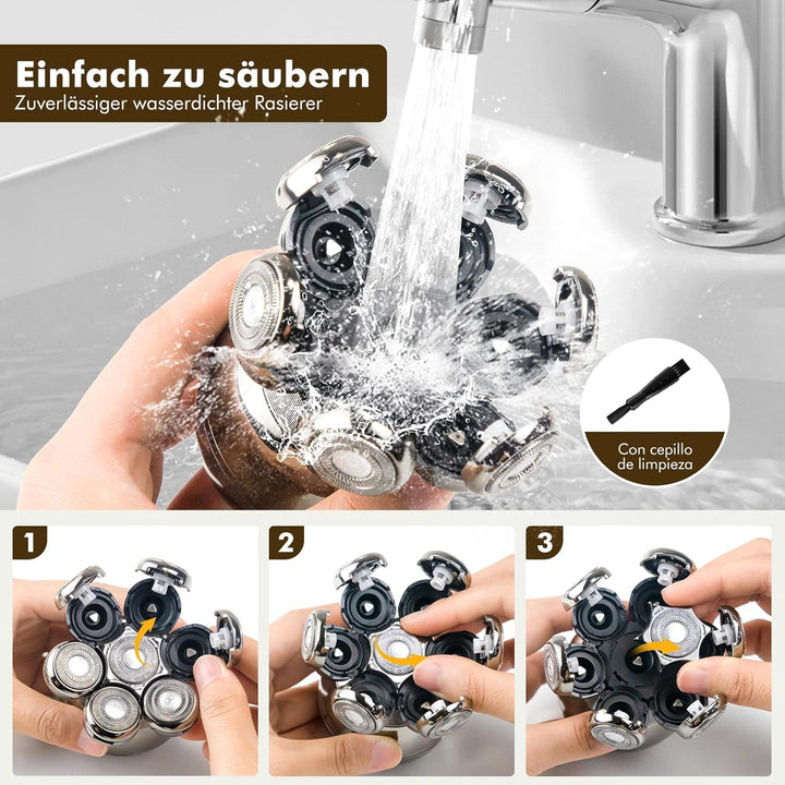 ETENTOUS Glatzen Rasierer Herren Elektrisch,6 in 1 Kopfrasierer Glatze,mit 7 Rotierende Scherköpfe u