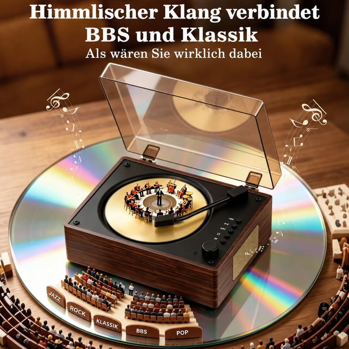 PRTKPETS Retro-CD-Player mit Bluetooth 5.3 Hi-Fi-Lautsprechern(braun), braun
