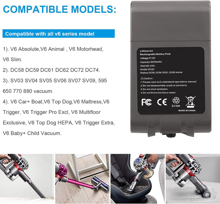 LabTEC 21,6 V 4,0 A Li-Ionen-Akku für Dyson, Akku-Ersatz für Dyson Staubsauger der V6-Serie, Dyson D