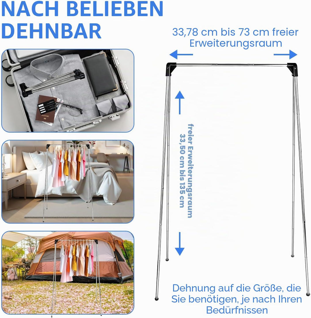 Tragbarer Wäscheständer, faltbar, 33–71,1 cm, tragbarer Reise-Kleiderständer, zusammenklappbare Klei