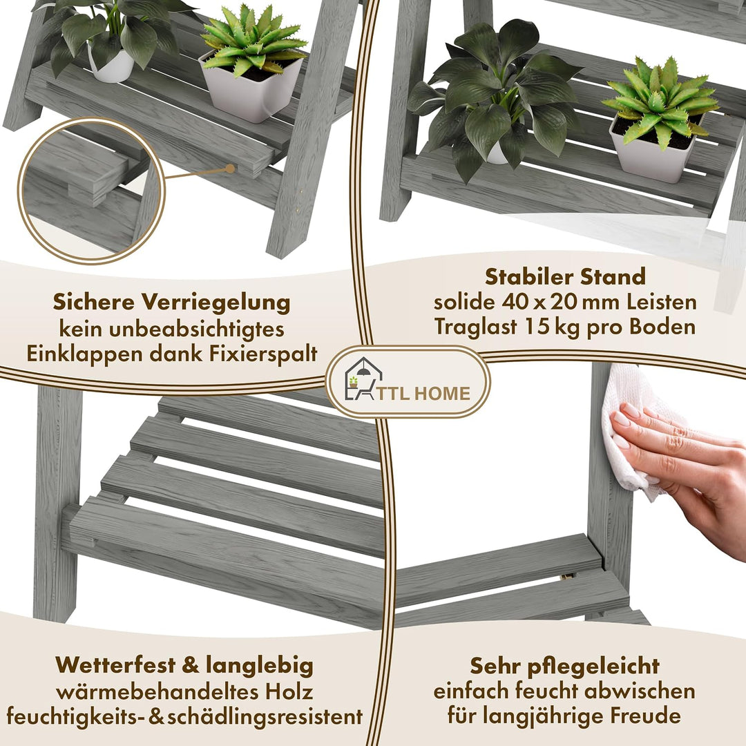 Blumentreppe "Flower Ladder S" 52x41x24cm hellgrau - 2-Stufen Blumenleiter dekorativ &amp; wetterfest au