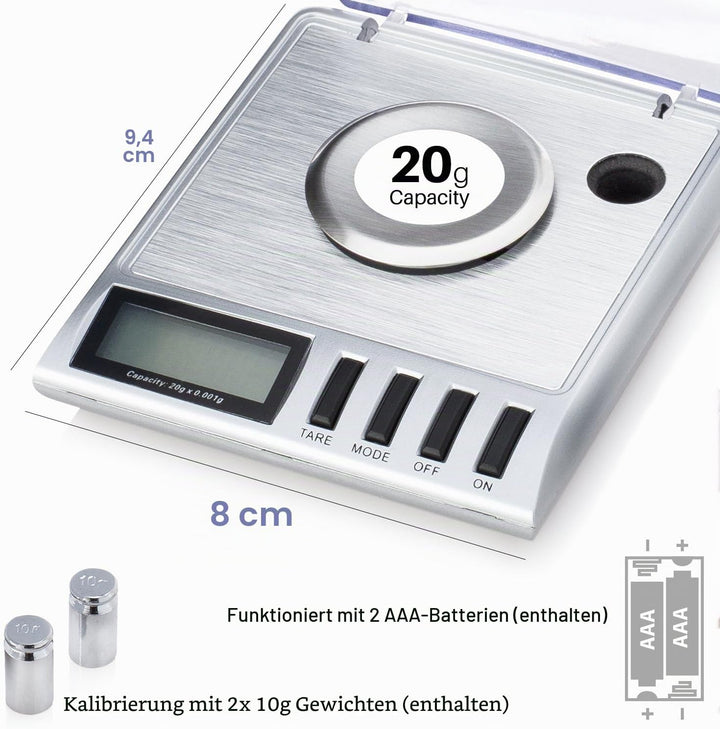 Smart Weigh Digitale Taschenwaage, Feinwaage, Goldwaage, 20 x 0,001 g, Mit Tara-Funktion, Kalibrierg