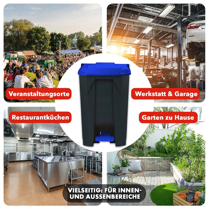 Floordirekt Mülleimer 100 Liter, blauer Deckel, Abfalleimer für Küche und Büro, Mülltrennsystem, Tre