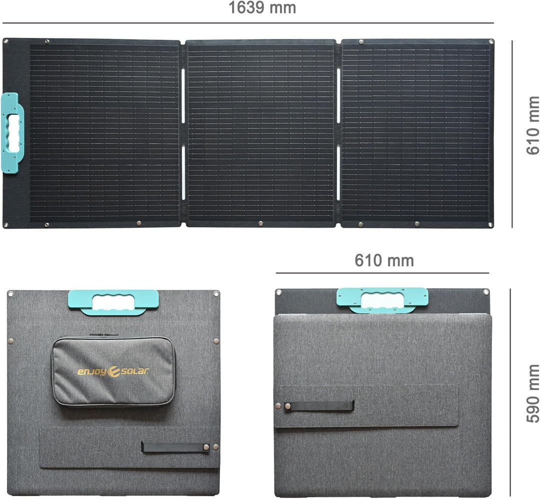enjoy solar® faltbares Solarpanel Helios 150W 12V, 182mm Solarzellen 10 Busbars Solarpanel ideal für