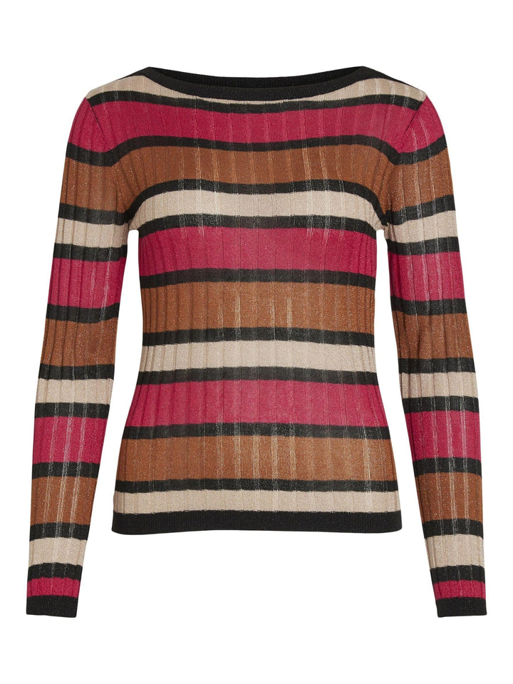 Vila Damen Viember New L/S Glitter Knit Top/Su Langarmshirt M Love Potion/Stripes:doeskin/Black/Cara