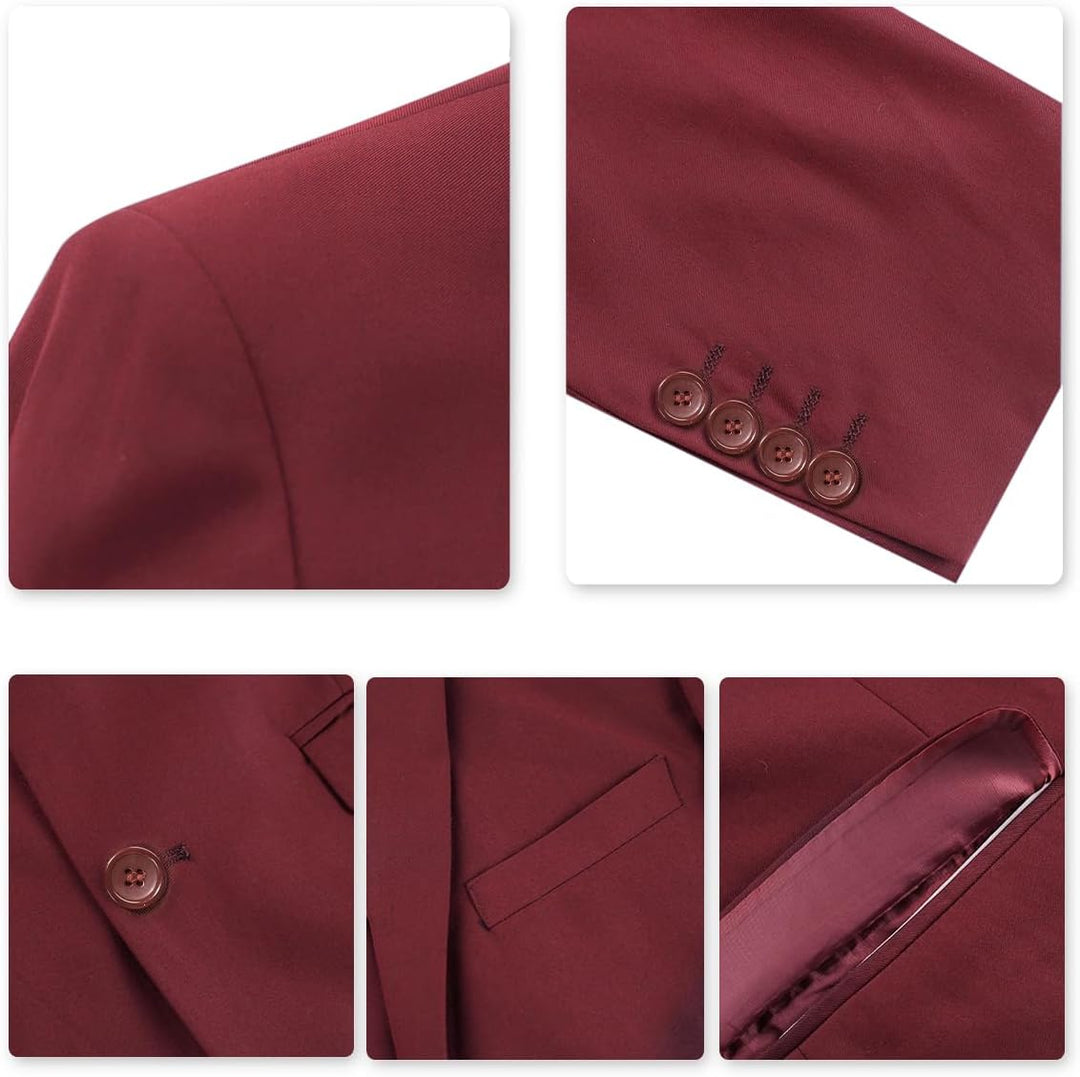 Anzug Herren Slim Fit 3 Teilig Anzüge Herrenanzug Sakko für Hochzeit Business XL Wine Rot, XL Wine R
