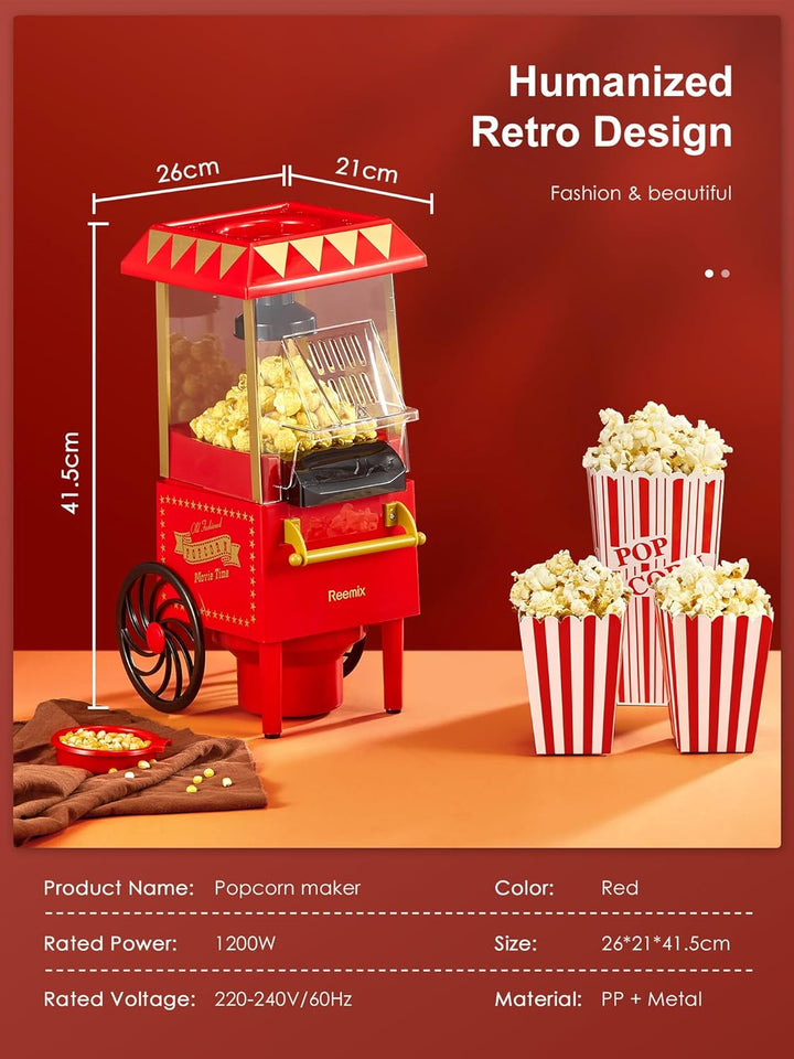 Popcornmaschine, Reemix Popcorn Maker für Zuhause, 2 Minuten schnelles,Fat Free,Oil-Free, leistungss