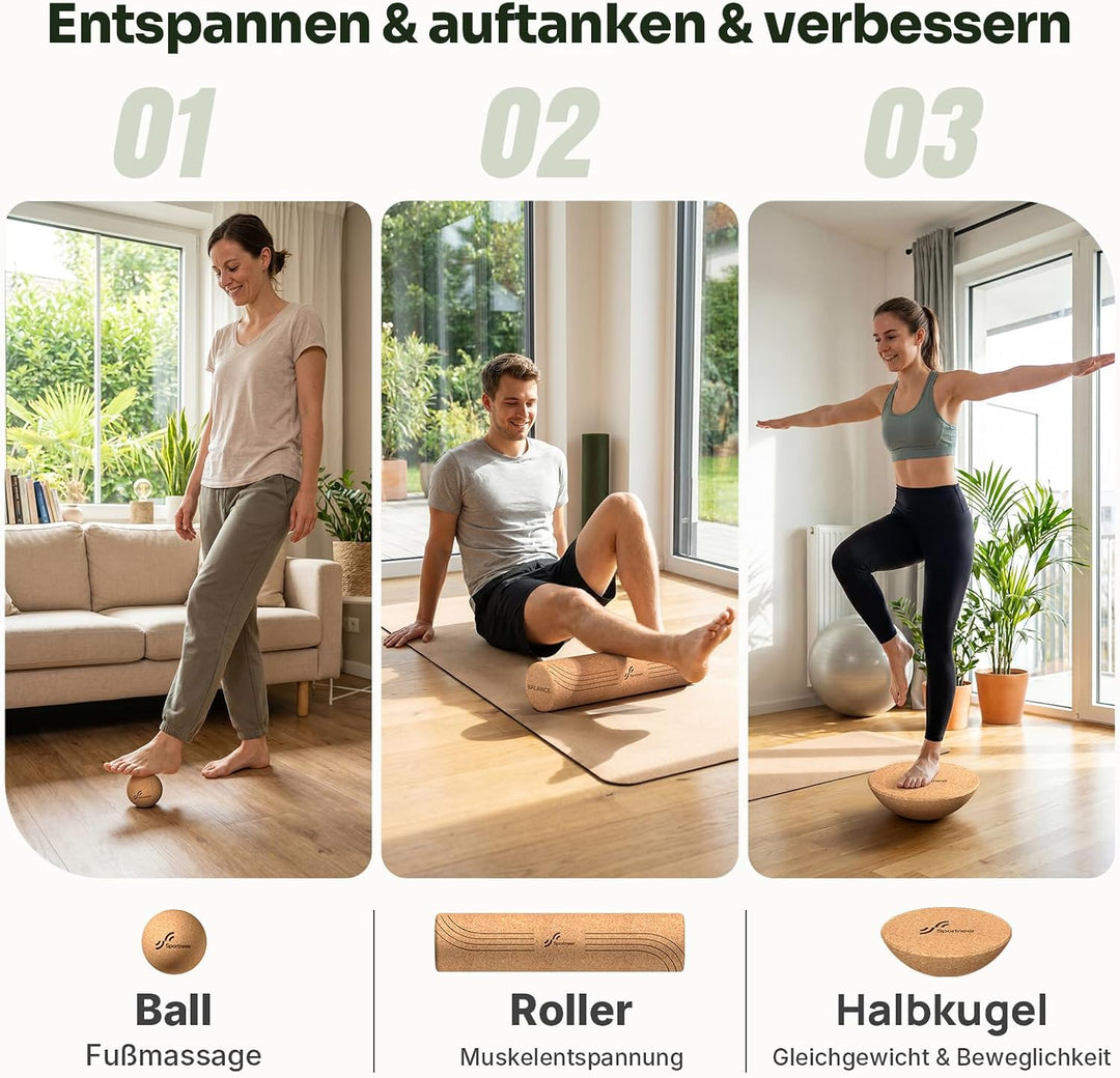 Sportneer Kork Surfin Balance Board Erwachsene 8-in-1, Balance-trainer Set | Grössere Gleichgewichts