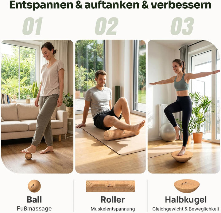 Sportneer Kork Surfin Balance Board Erwachsene 8-in-1, Balance-trainer Set | Grössere Gleichgewichts
