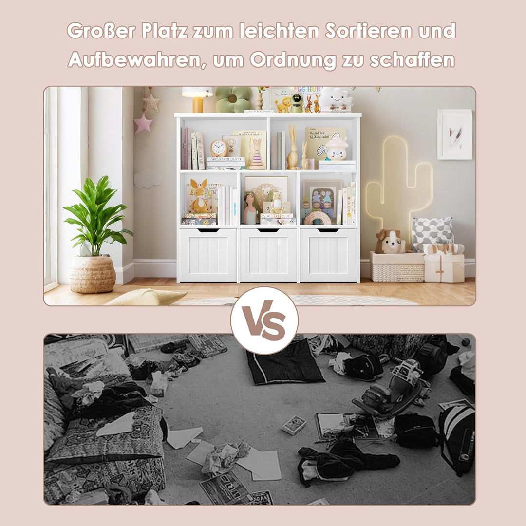 FOREHILL Kinderregal mit Boxen auf Rollen, Kinderzimmer Möbel, Spielzeugregl, Aufbewahrungregal,Büch