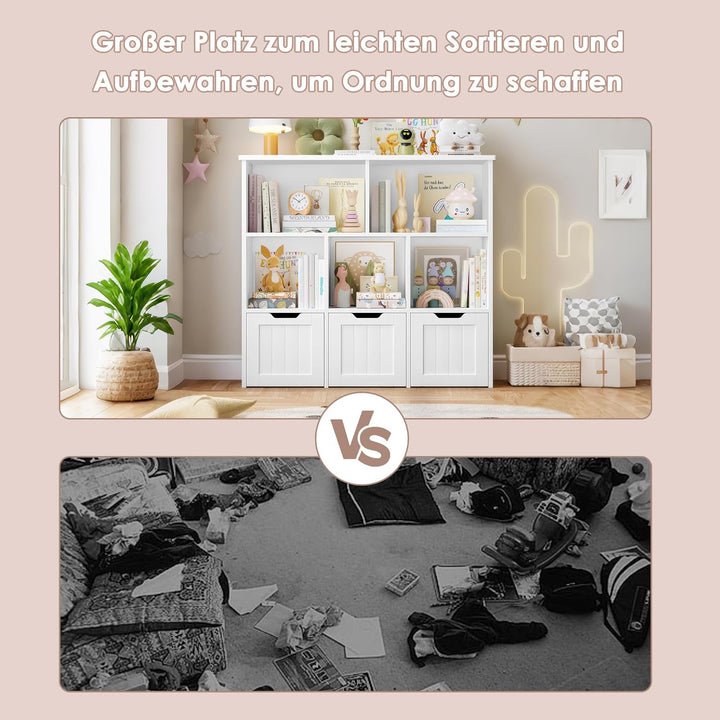 FOREHILL Kinderregal mit Boxen auf Rollen, Kinderzimmer Möbel, Spielzeugregl, Aufbewahrungregal,Büch