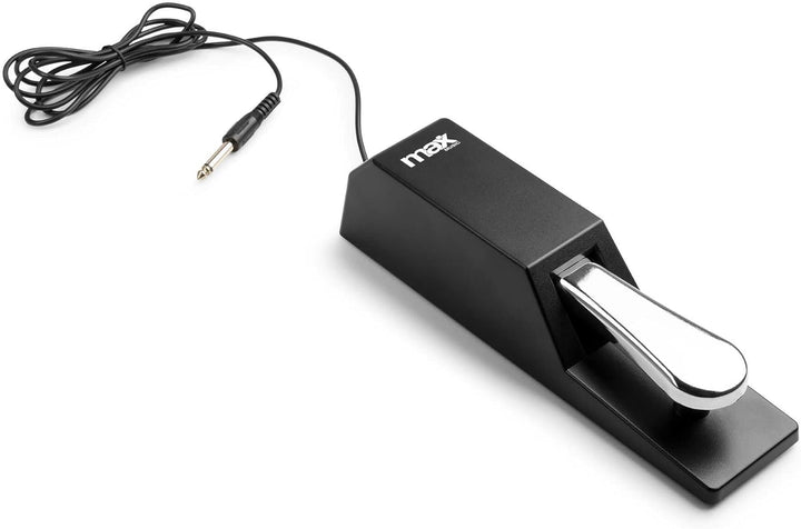 MAX Universal Sustain Pedal – Haltepedal mit Chromoptik Polaritätsschalter und rutschfester Gummisoh