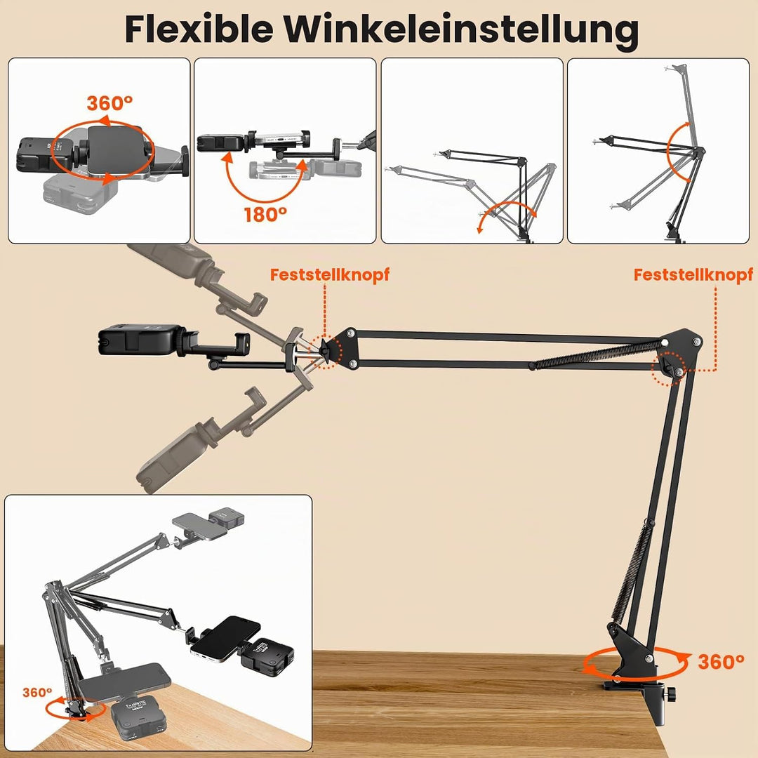 Overhead Stativ Handy mit Licht,Winkel einstellbar Handy Stativ mit Licht 3 Lichtfarben Einstellbare