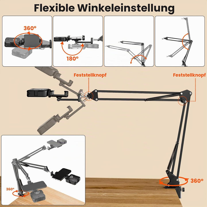 Overhead Stativ Handy mit Licht,Winkel einstellbar Handy Stativ mit Licht 3 Lichtfarben Einstellbare