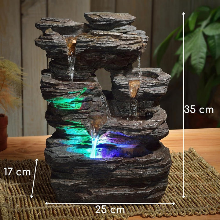 Zen'Light Innenbrunnen Naturkaskade Effekt Stein Buntes Licht, Geschenkidee, grosses bewegendes Inne