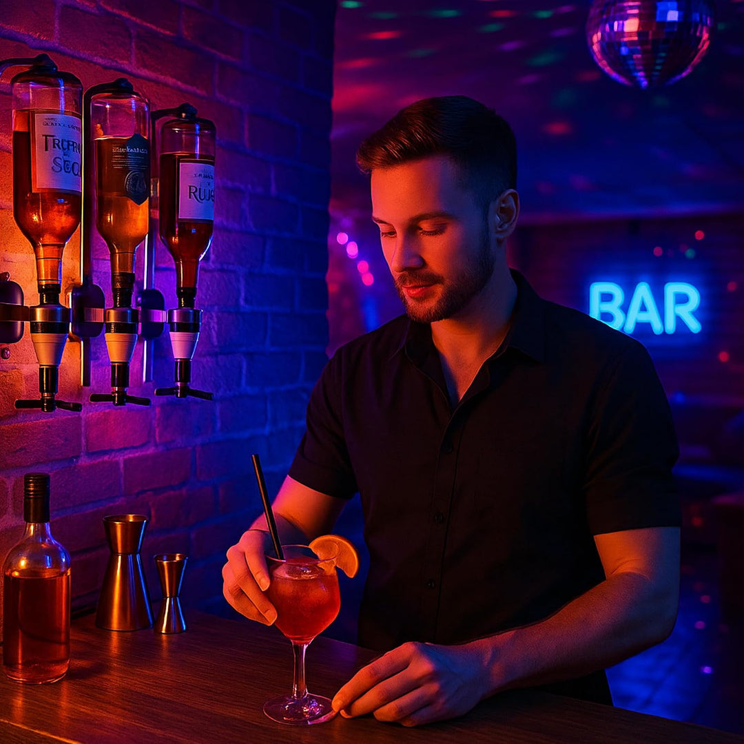 Relaxdays Barbutler Wand, Portonierer für 6 Flaschen, Profi Portionierer 3 cl, Bar Accessoire, HBT: