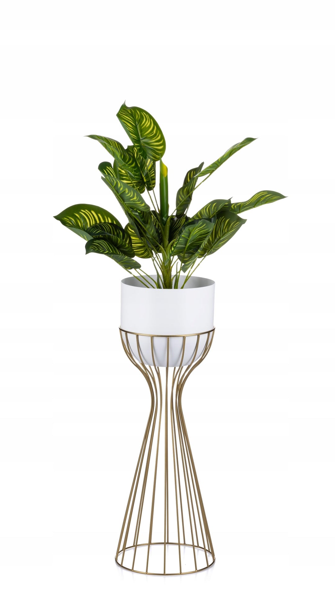 HowHomely Moderne Blumenständer Metall 56 cm Hoch mit Weiss Blumentopf Rund 18 cm Ø auf Robuste Gold