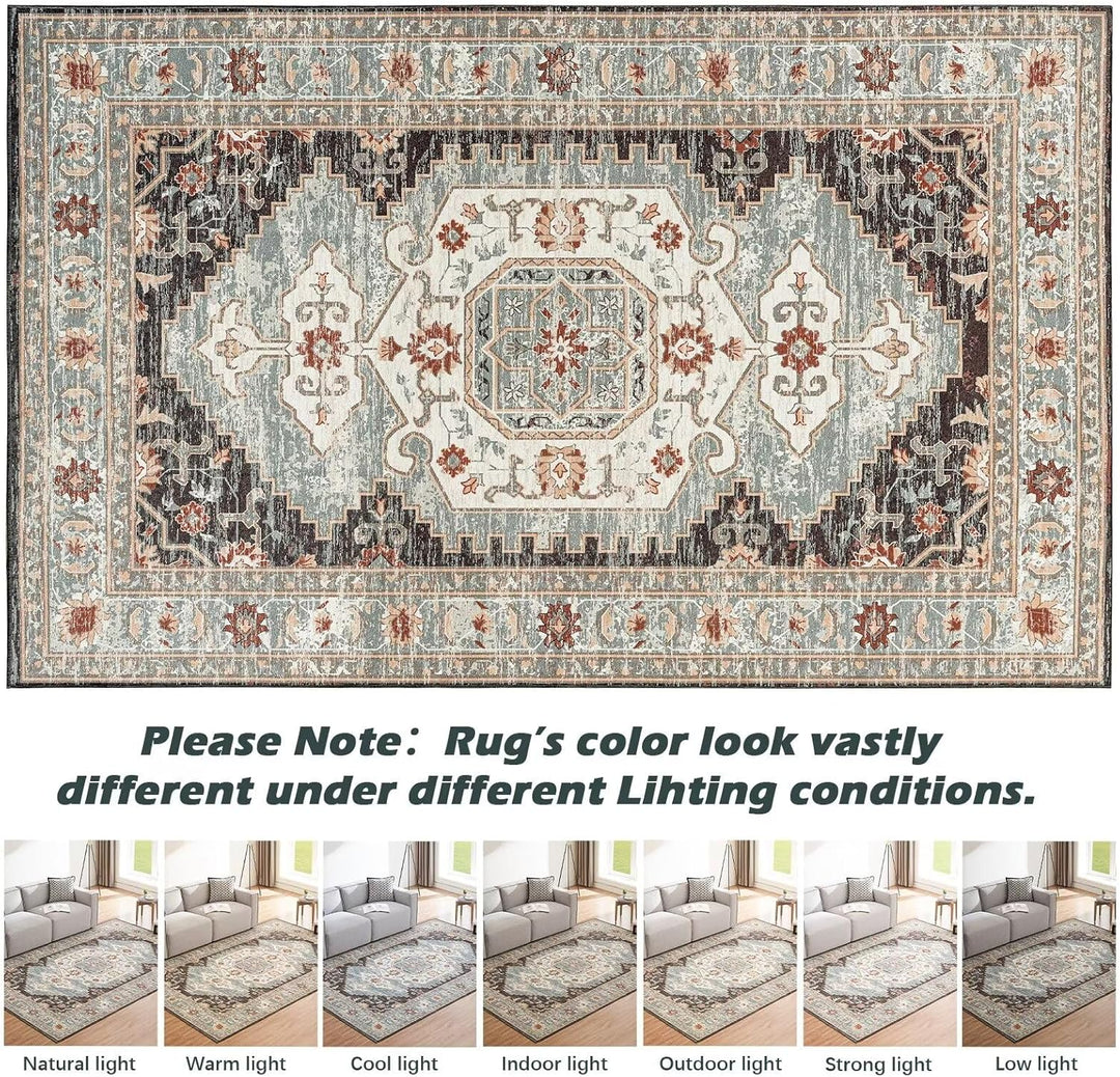 CHOSHOME Waschbarer Teppich Wohnzimmer 120x170CM Teppich Schlafzimmer Vintage Kurzflor Teppich Gross